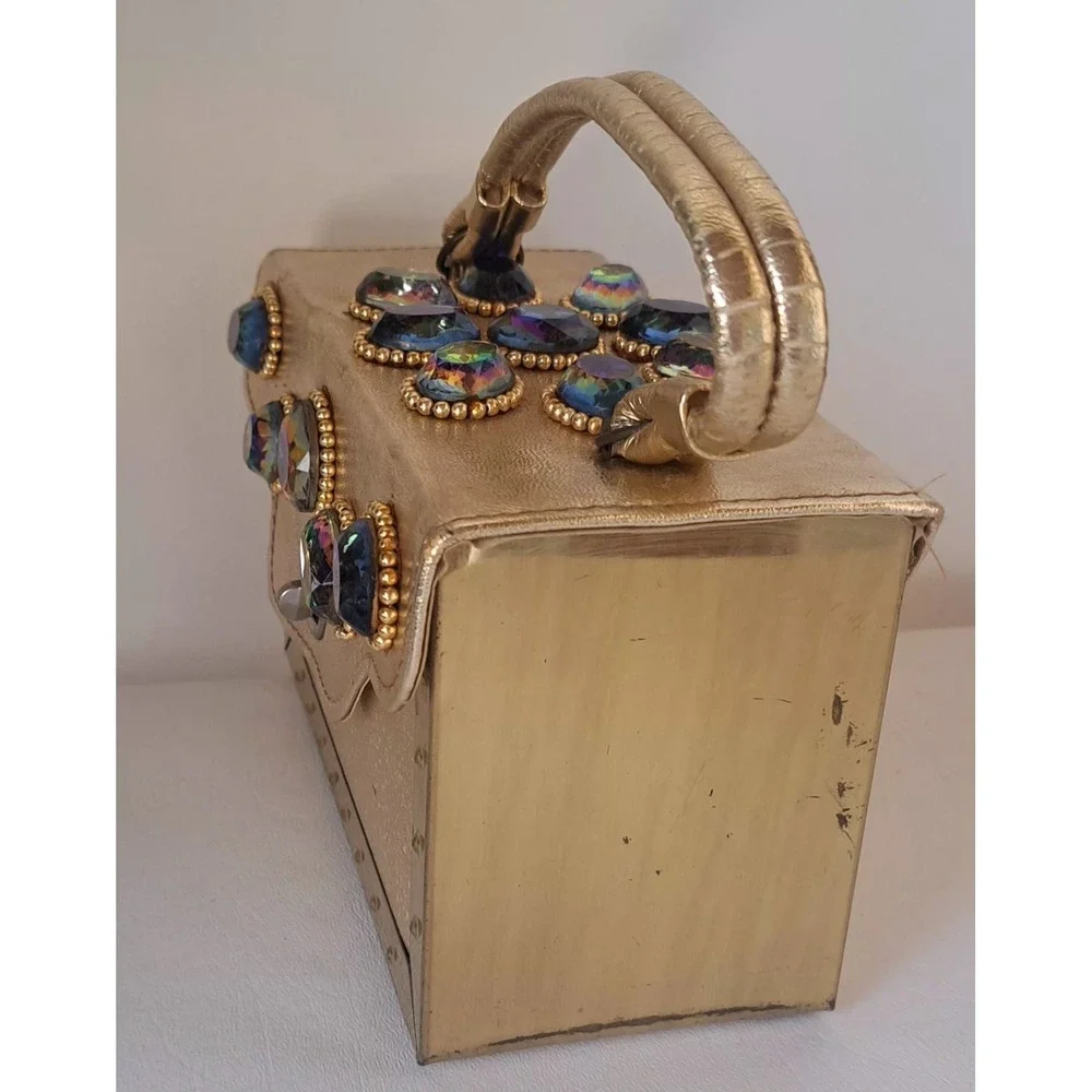 VTG 60s Gold Box Purse Hollywood Glamour